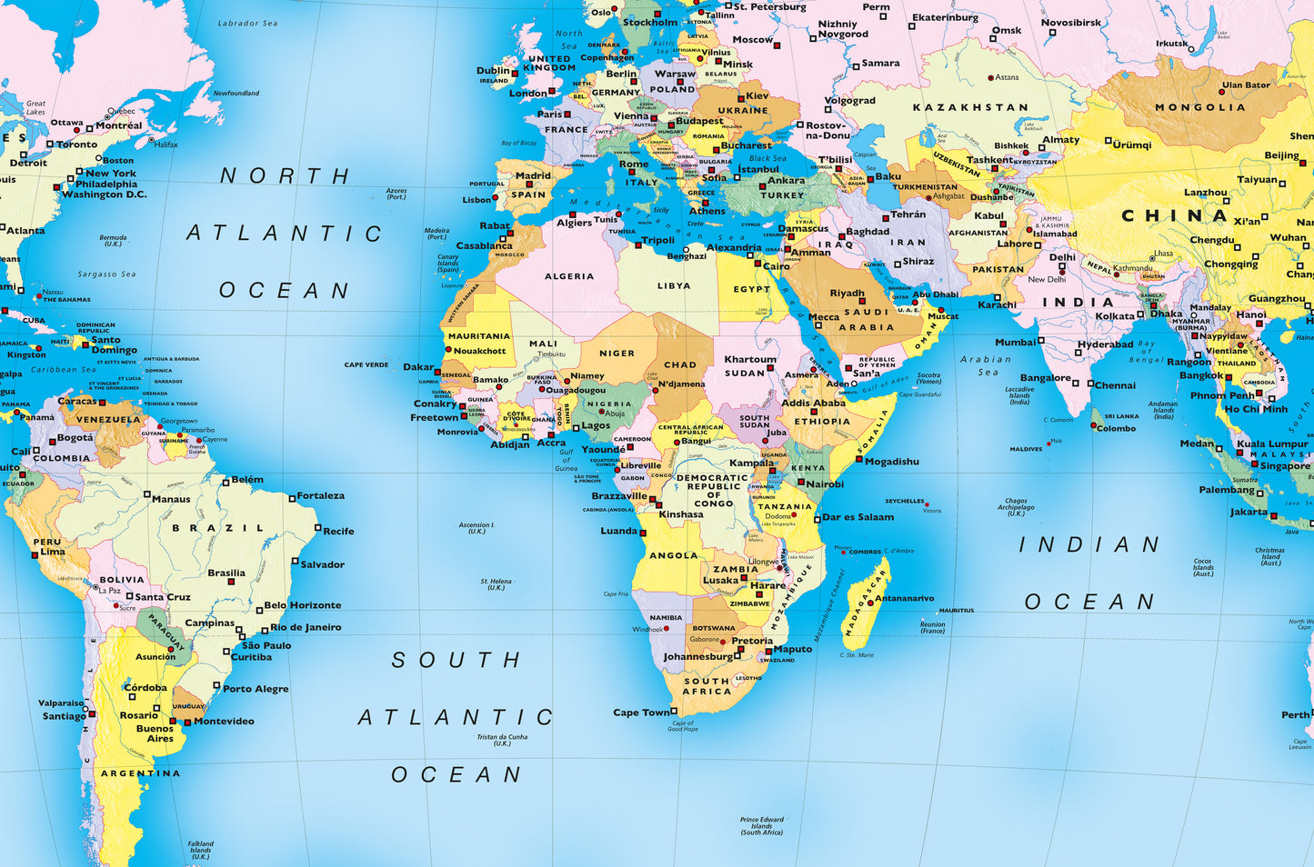 World Wall Map for Schools - Reversible