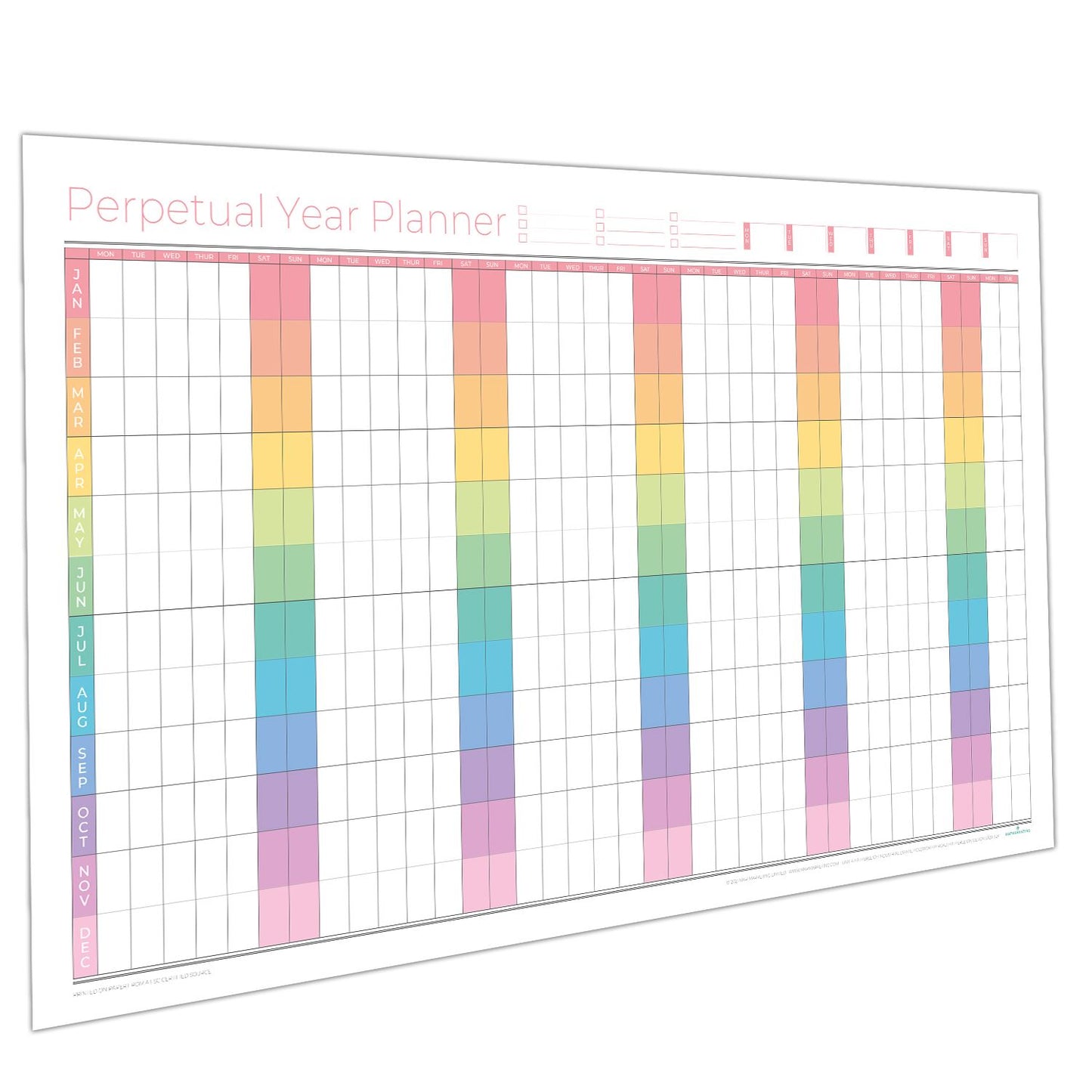 Perpetual Year Wall Planner - Rainbow Laminated