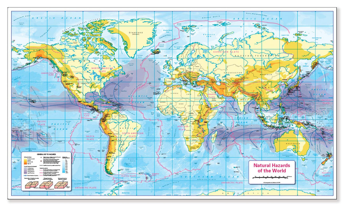 Natural Hazards of the World Map - Colour Blind Friendly – Geopacks