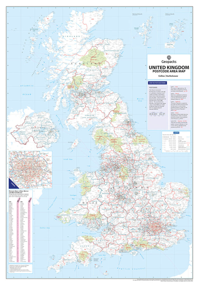 UK Postcode Wall Map of Great Britain & NI | Map Marketing – Geopacks