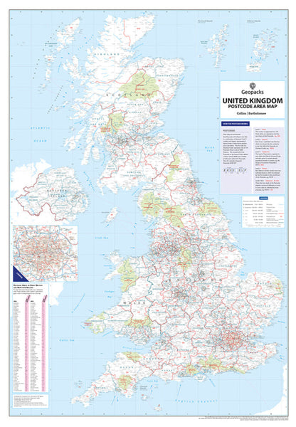 NEW UK Postcode Wall Map - Postcode Areas Map of Great Britain & NI