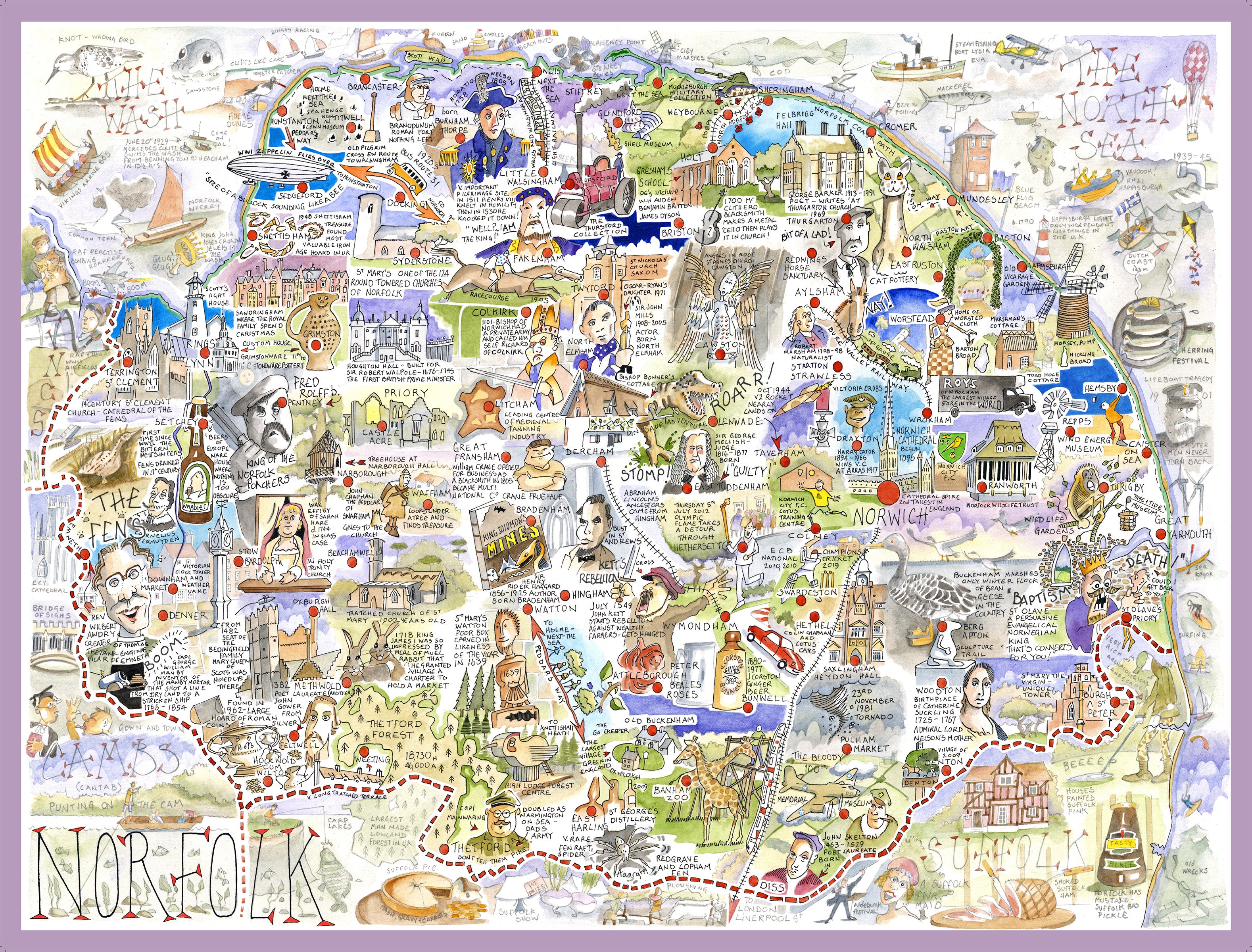 Map of Norfolk - Tim Bulmer 1000 Piece Jigsaw Puzzle – Geopacks