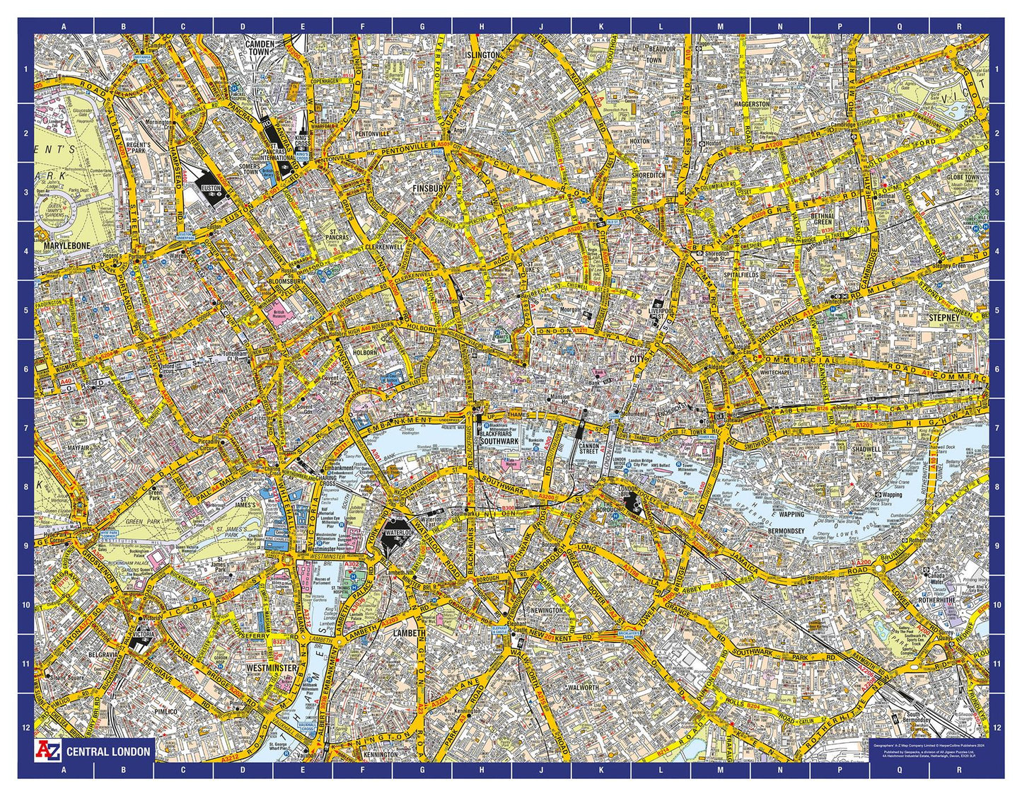 A-Z Map of Central London Wall Map
