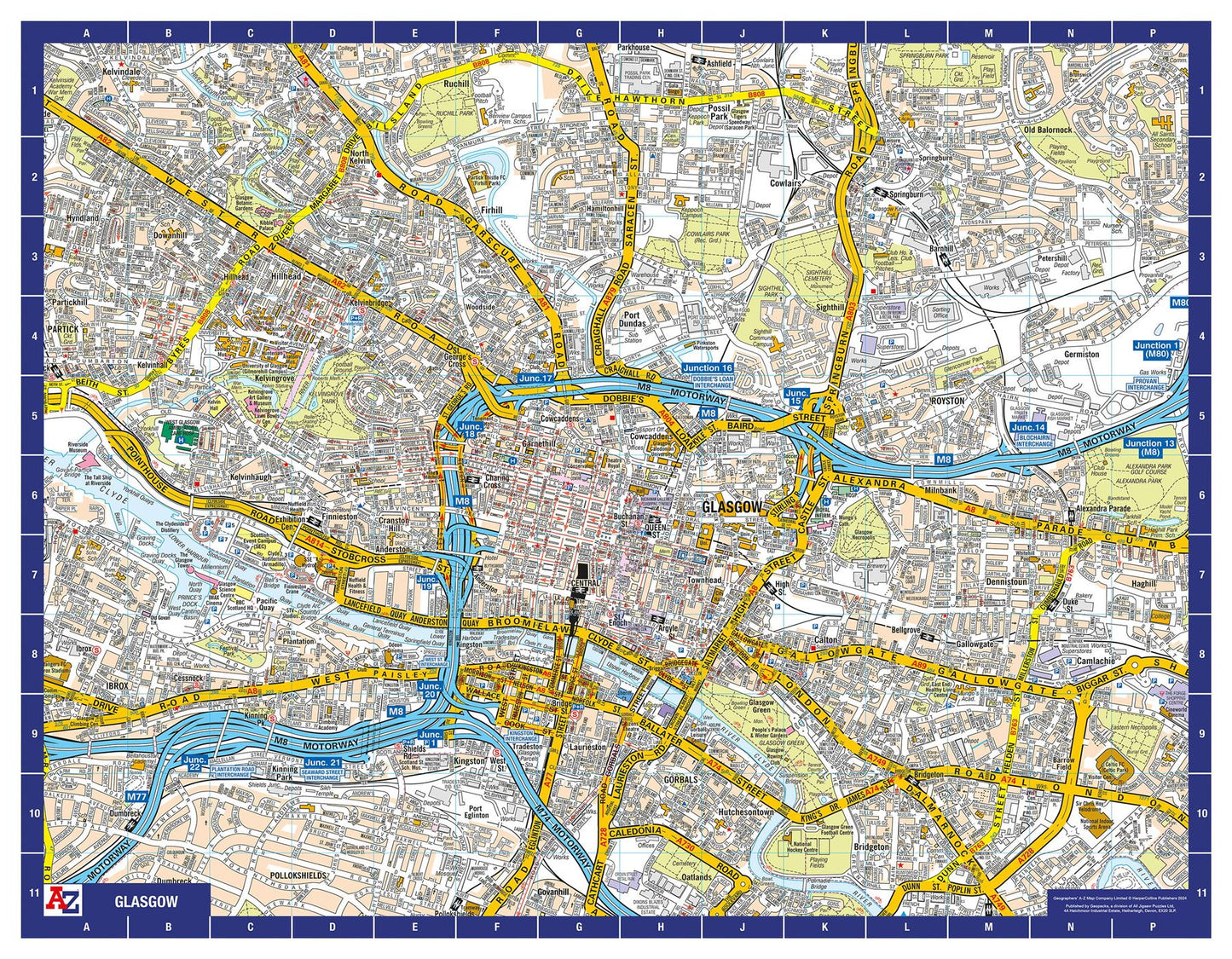 A-Z Map of Glasgow Wall Map
