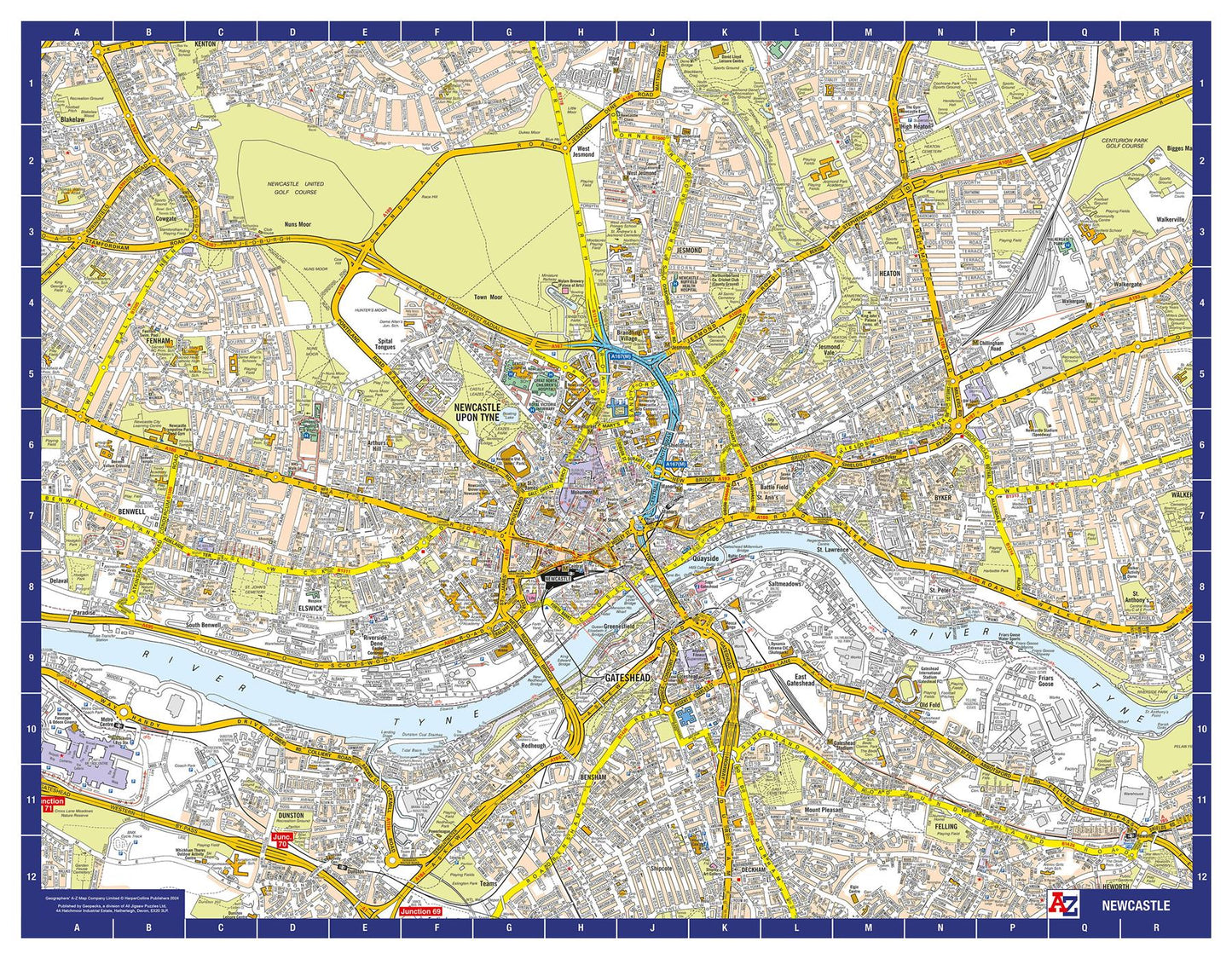 A-Z Map of Newcastle Wall Map
