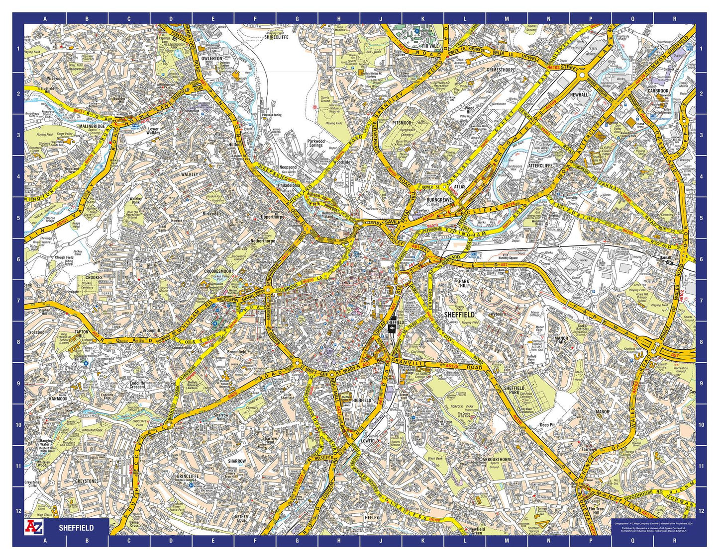 A-Z Map of Sheffield Wall Map