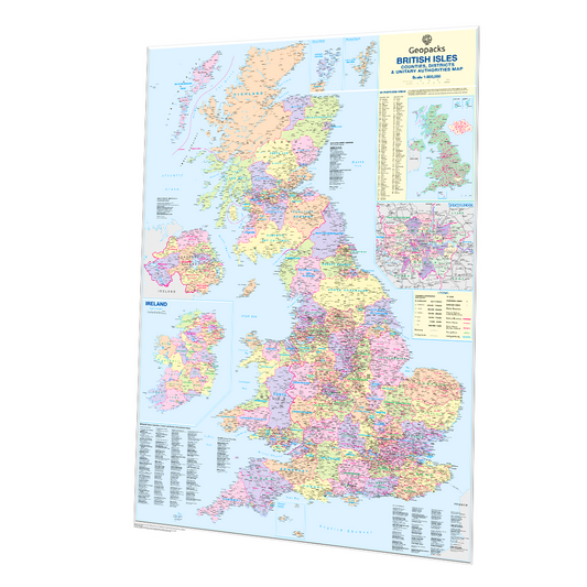 BRITISH ISLES COUNTIES MAP - COUNTY WALL MAP OF UK AND IRELAND