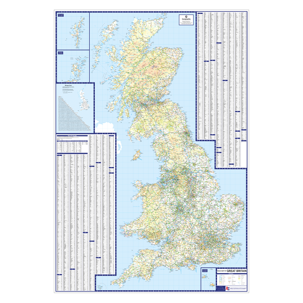 British Isles Motoring Map - A to Z Road Wall Map of UK