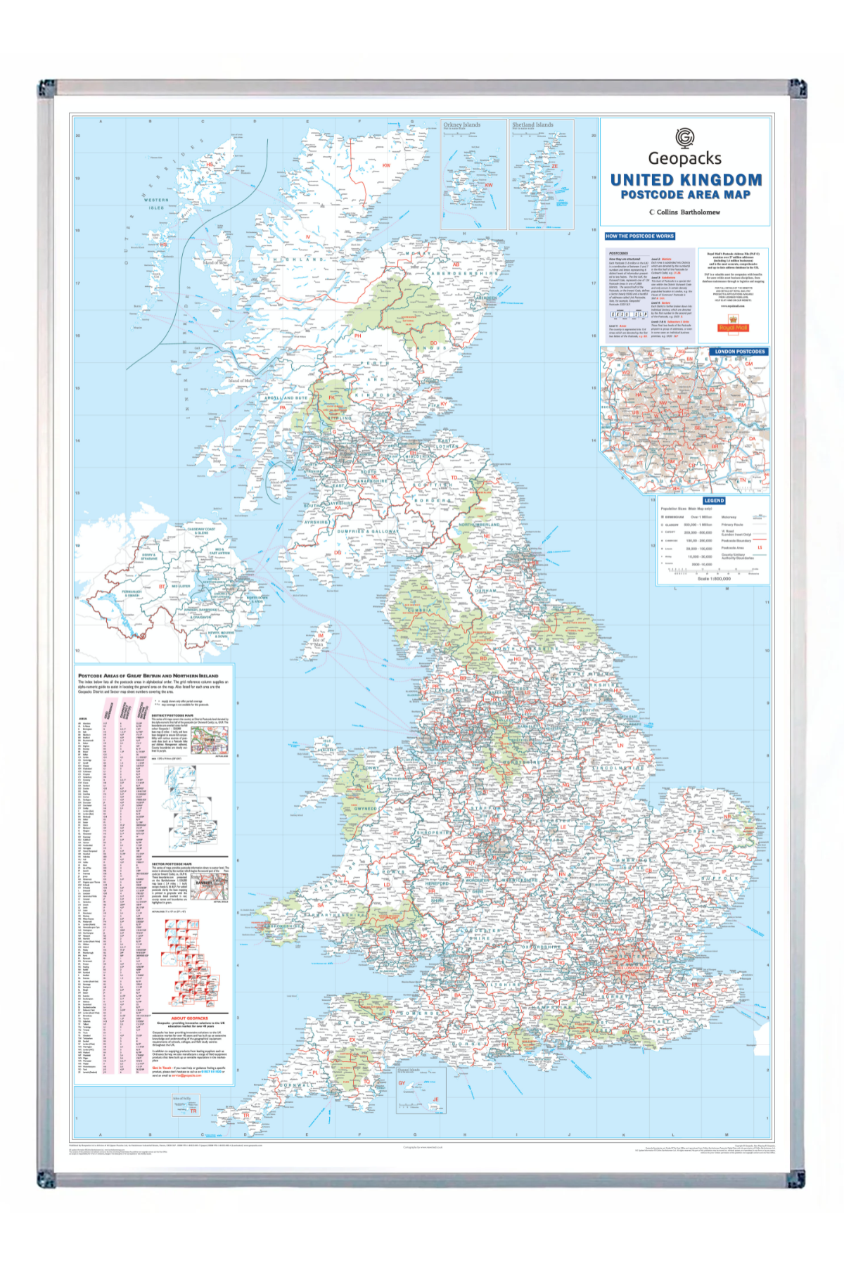 UK Postcode Wall Map of Great Britain & NI | Map Marketing – Geopacks