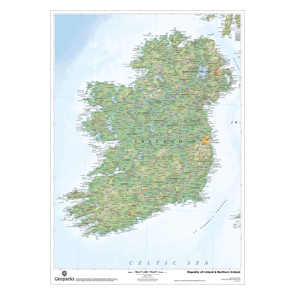 Physical Map Of Ireland Wall Map Geopacks physical-map-of-ireland-wall-map-geopacks