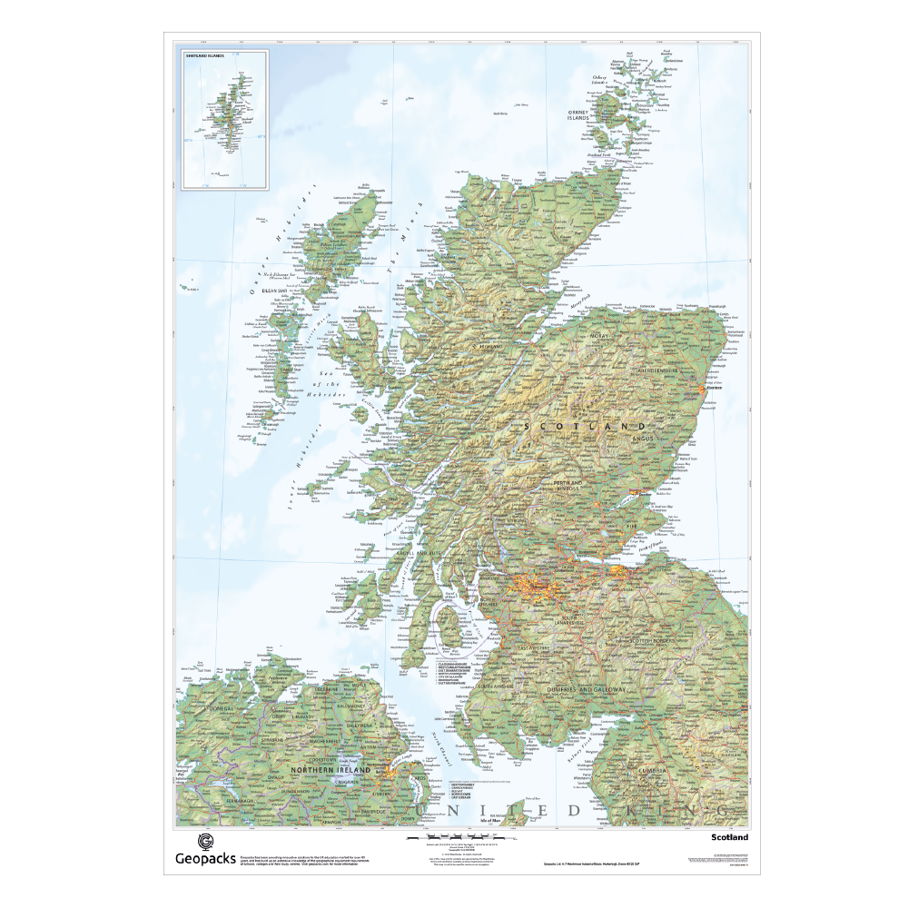 Scotland Only Map Physical Map of Scotland Wall Map – Geopacks