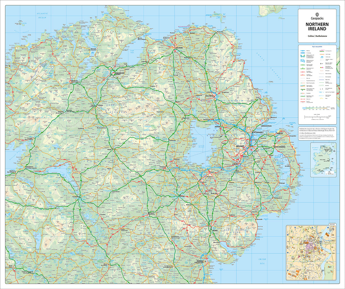 Northern Ireland Road Map  - Wall Map of Northern Ireland