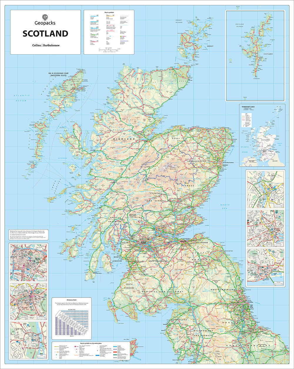 Scotland Road Map  - Laminated Wall Map of Scotland