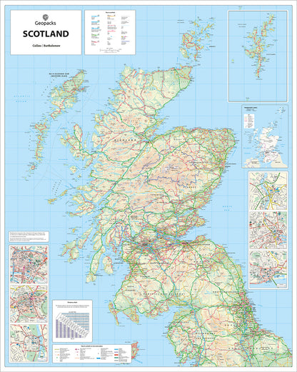 Scotland Road Map  - Laminated Wall Map of Scotland