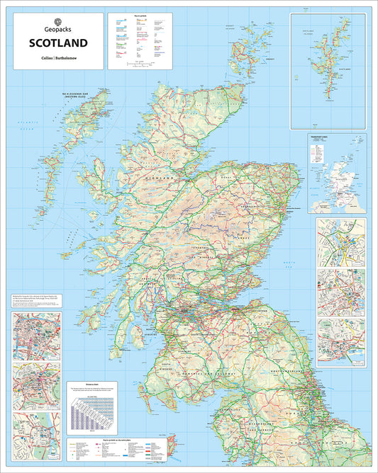 Scotland Road Map  - Laminated Wall Map of Scotland