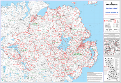 Northern Ireland (Belfast) Postcode Wall Map - Sector Map 36