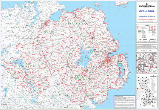 Northern Ireland (Belfast) Postcode Wall Map - Sector Map 36