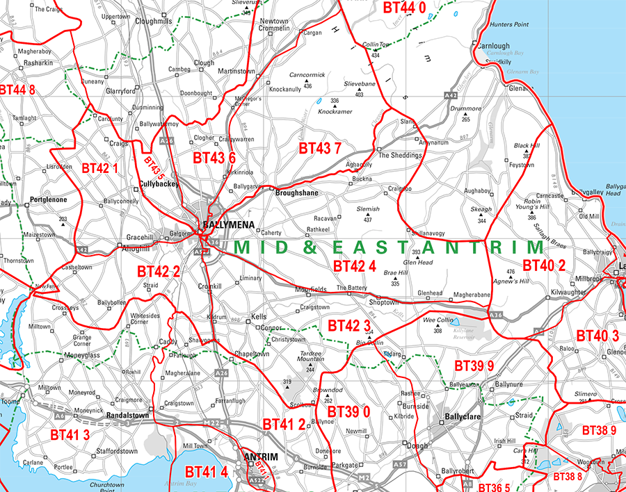 Northern Ireland (Belfast) Postcode Wall Map - Sector Map 36
