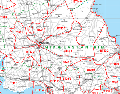 Northern Ireland (Belfast) Postcode Wall Map - Sector Map 36