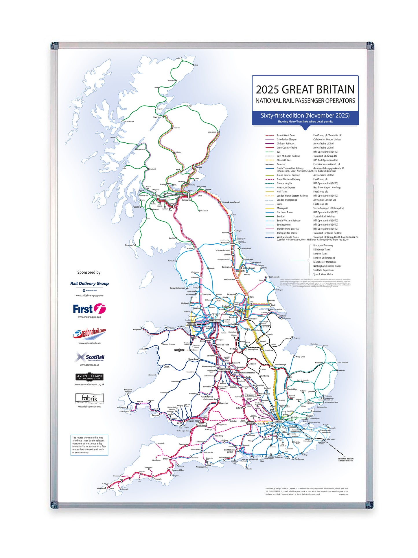 UK Rail Operators Map 61st  Edition - Laminated Railway Wall Map