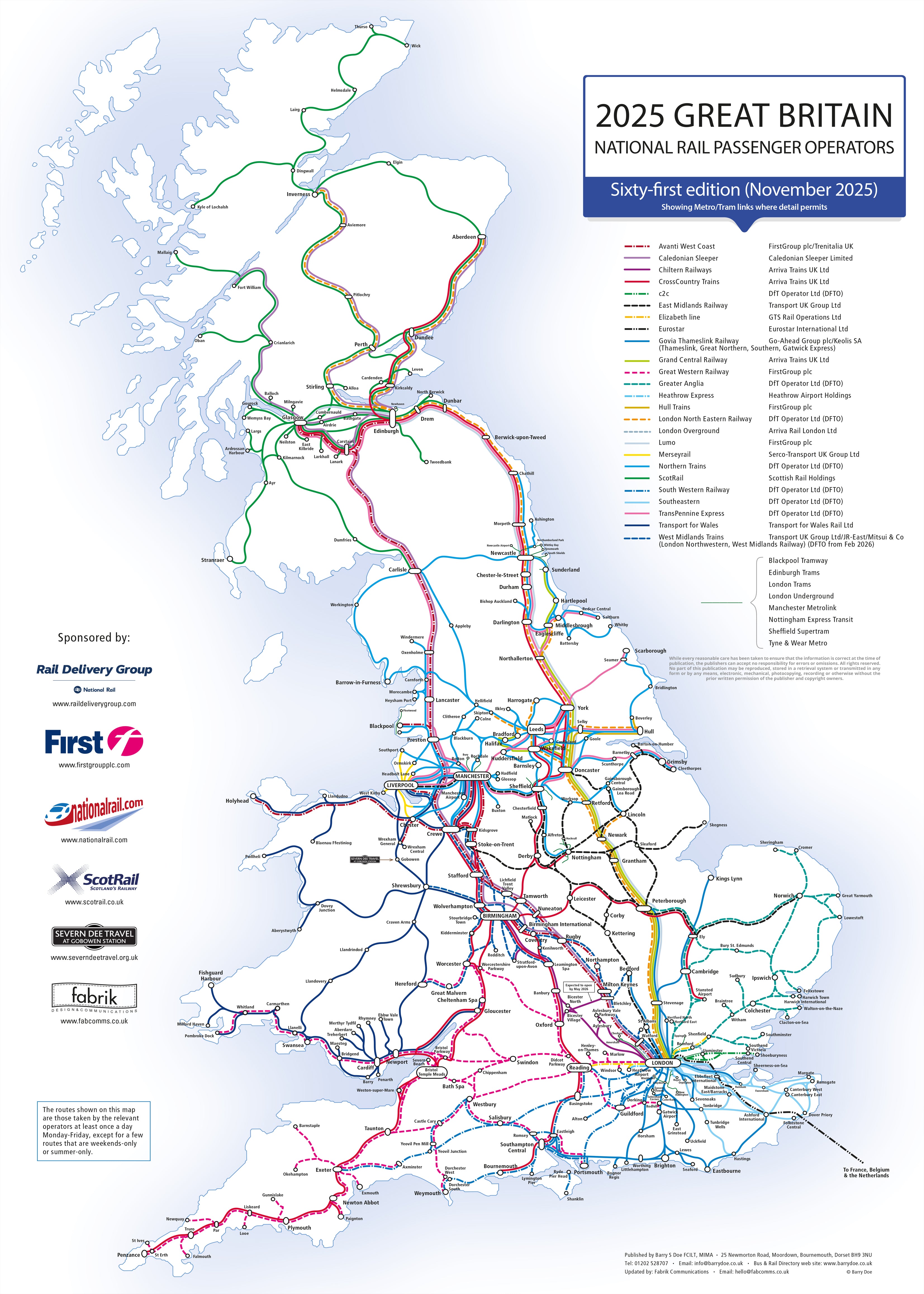 UK Rail Operators Map 61st Edition - Laminated Railway Wall Map – Geopacks