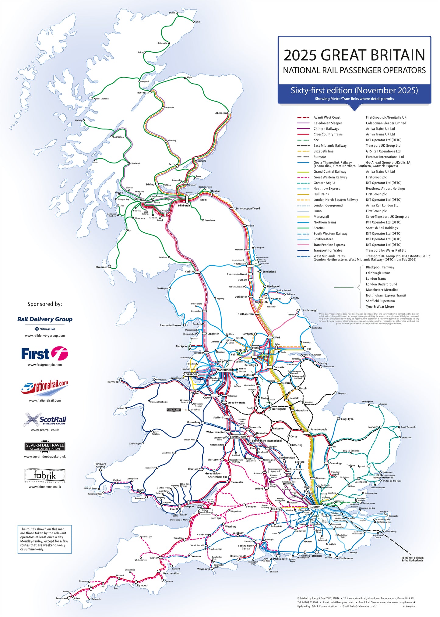 UK Rail Operators Map 61st  Edition - Laminated Railway Wall Map