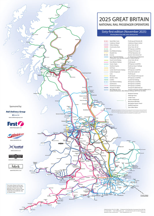 UK Rail Operators Map 61st  Edition - Laminated Railway Wall Map