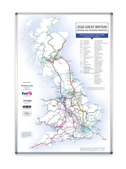 UK Rail Operators Map 62nd  Edition - Laminated Railway Wall Map