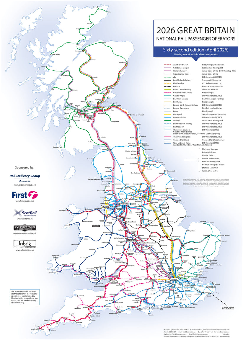 Train Map Format UK Rail Operators Map 62nd Edition - Laminated Railway Wall Map – Geopacks