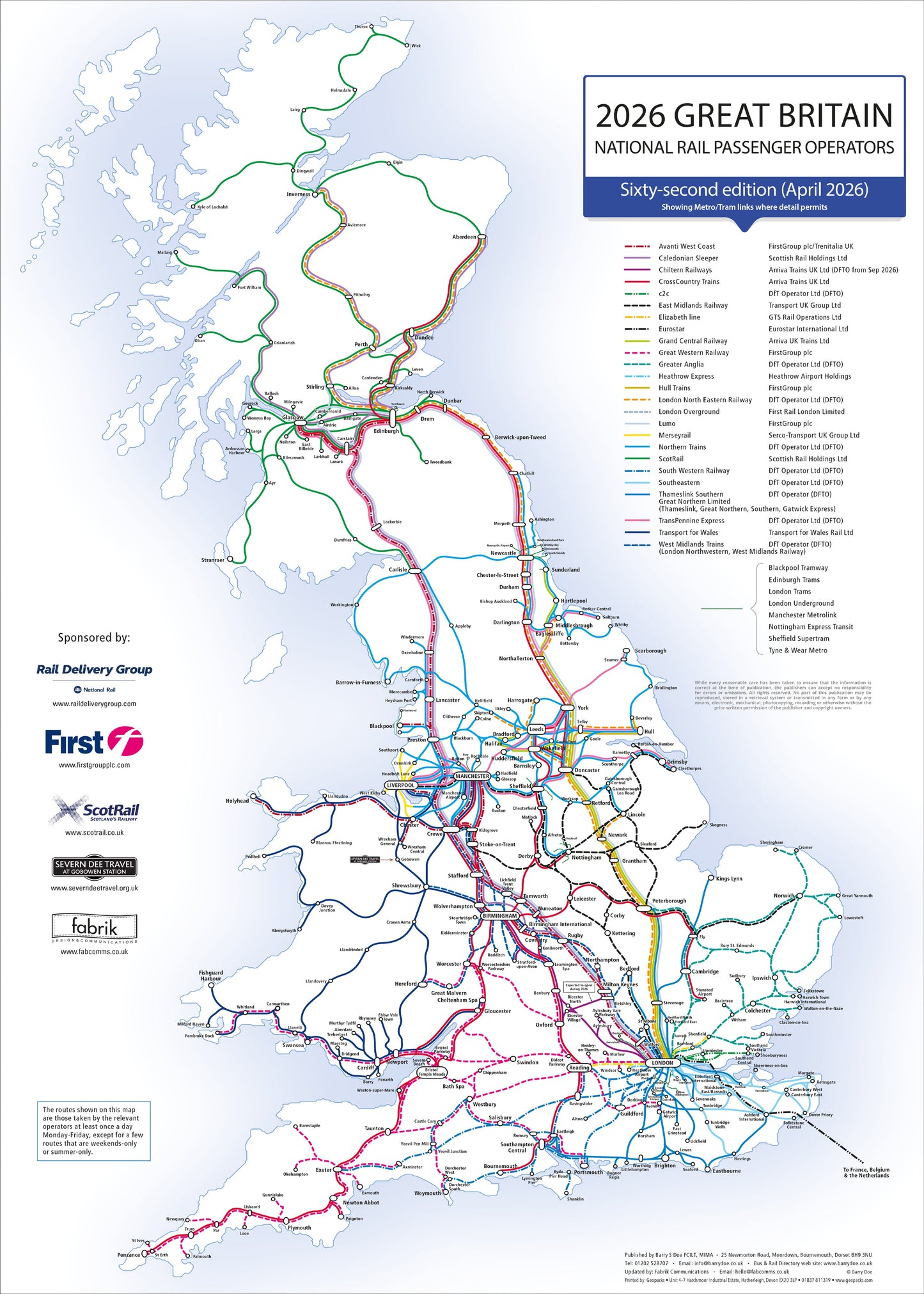 UK Rail Operators Map 62nd  Edition - Laminated Railway Wall Map