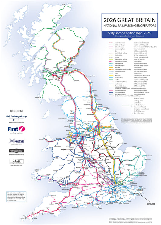 UK Rail Operators Map 62nd  Edition - Laminated Railway Wall Map