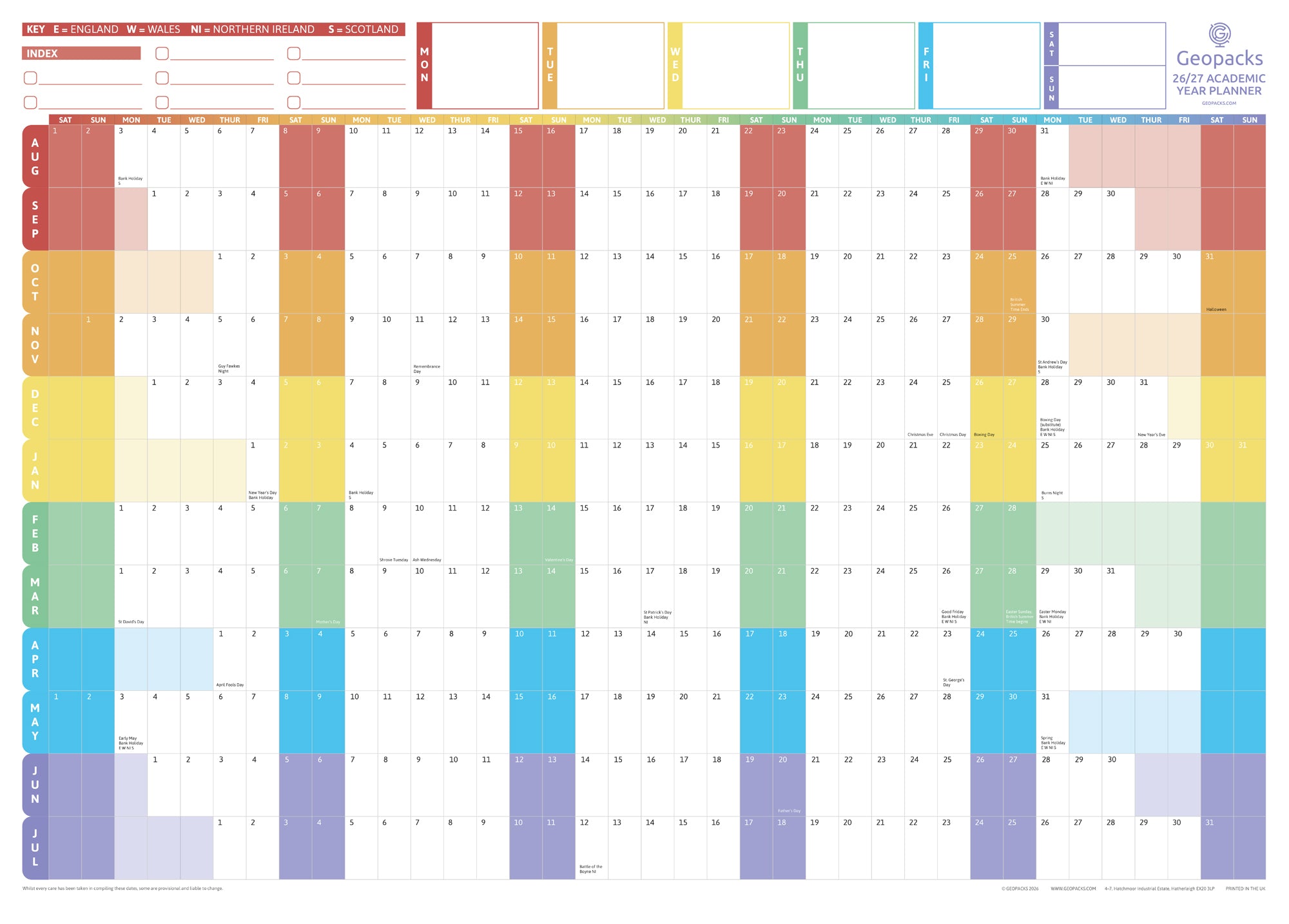2026 /2027 Academic Year Wall Planner | Small & Giant planners – Geopacks
