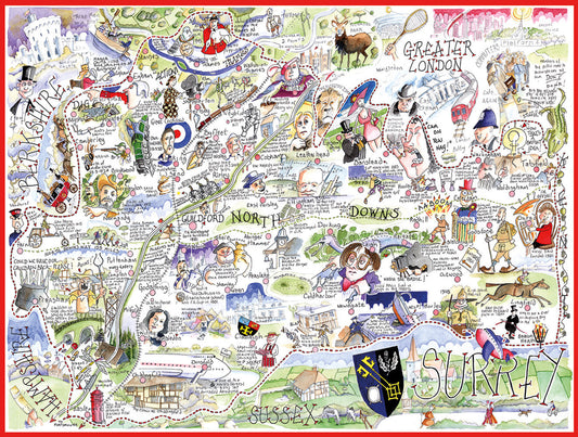 Map of Surrey - Tim Bulmer - 300 Piece Wooden Jigsaw Puzzle