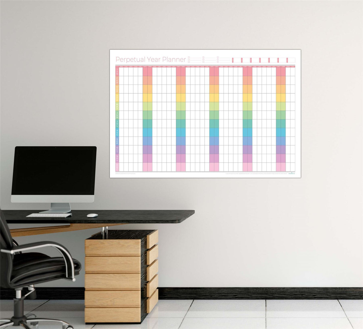 Perpetual Year Wall Planner - Rainbow Laminated