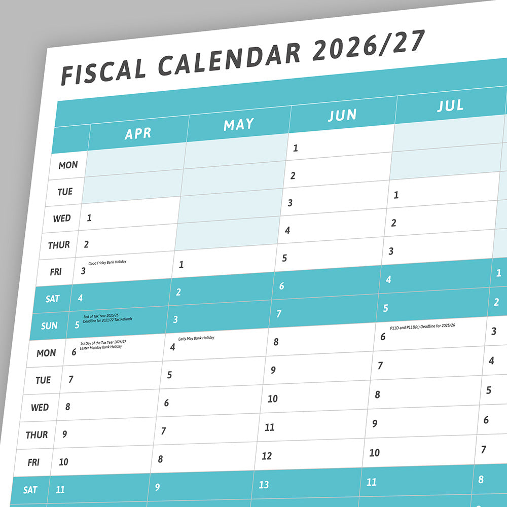 Tax Planner - 2026/27 Fiscal Wall Planner - Green (Giant 119x93cm)