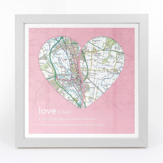 Wall Art - Joined Map Heart – Personalised Dictionary Definition Map Art - Love