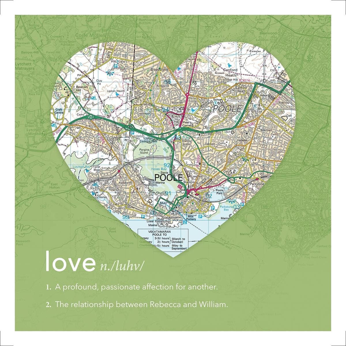 Wall Art - Personalised Framed Dictionary Definition Map - Love