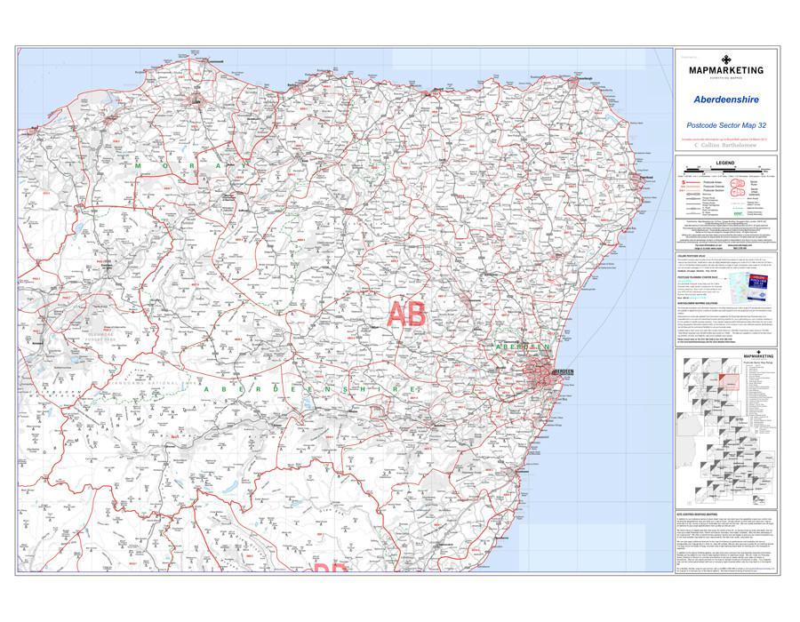 Wall Maps - Aberdeenshire Postcode Wall Map - Sector Map 32