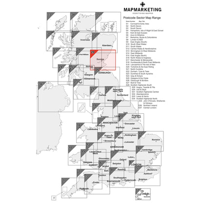 Wall Maps - Angus, Tayside And Fife Postcode Wall Map - Sector Map 29
