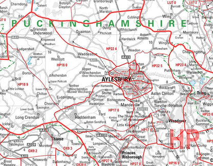 Wall Maps - Berkshire, Buckinghamshire And Oxfordshire Postcode Wall Map Sector Map 7
