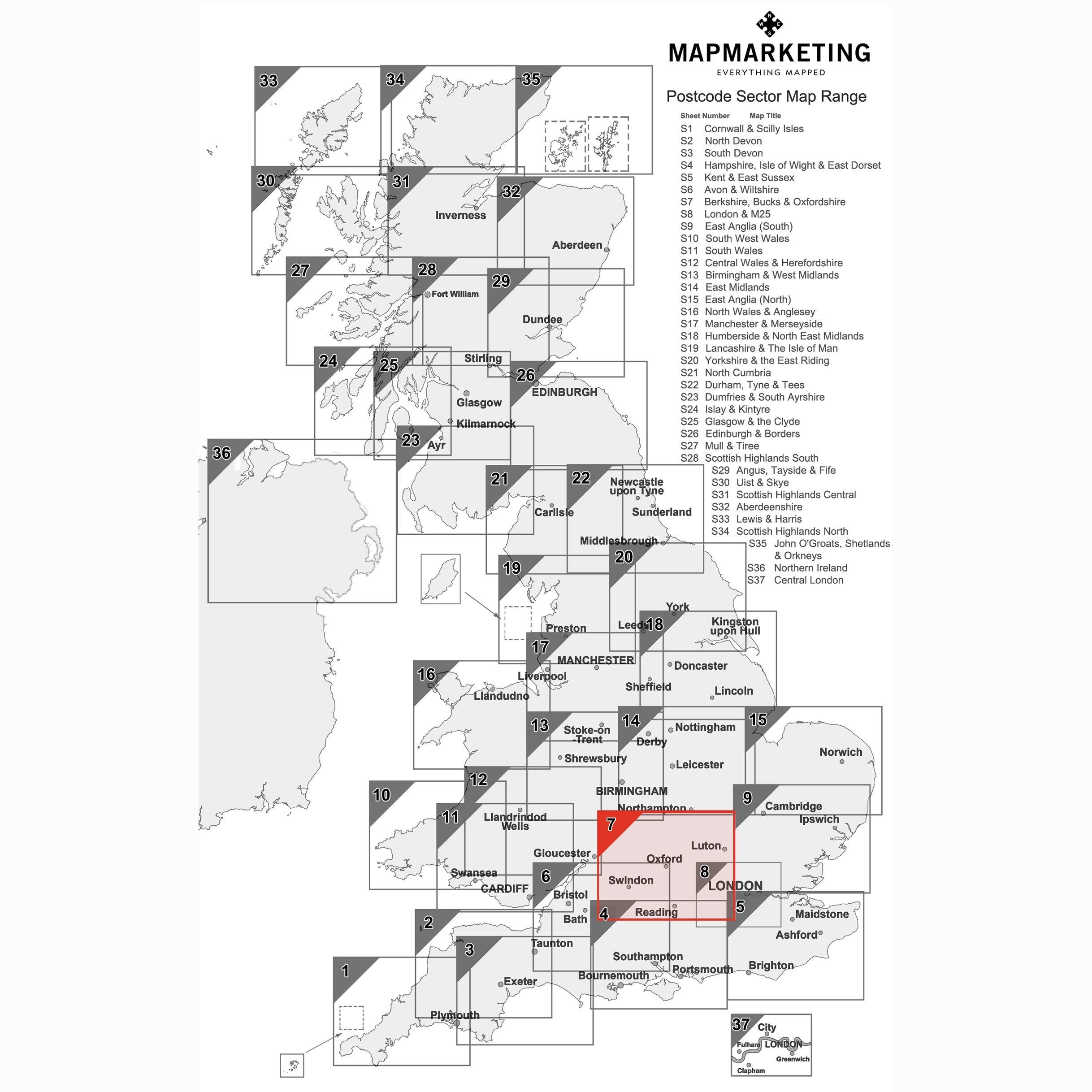 Berkshire, Buckinghamshire and Oxfordshire Postcode Wall Map Sector Ma ...