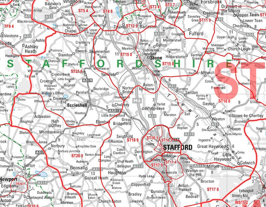 Wall Maps - Birmingham & West Midlands Postcode Map - Sector Map 13