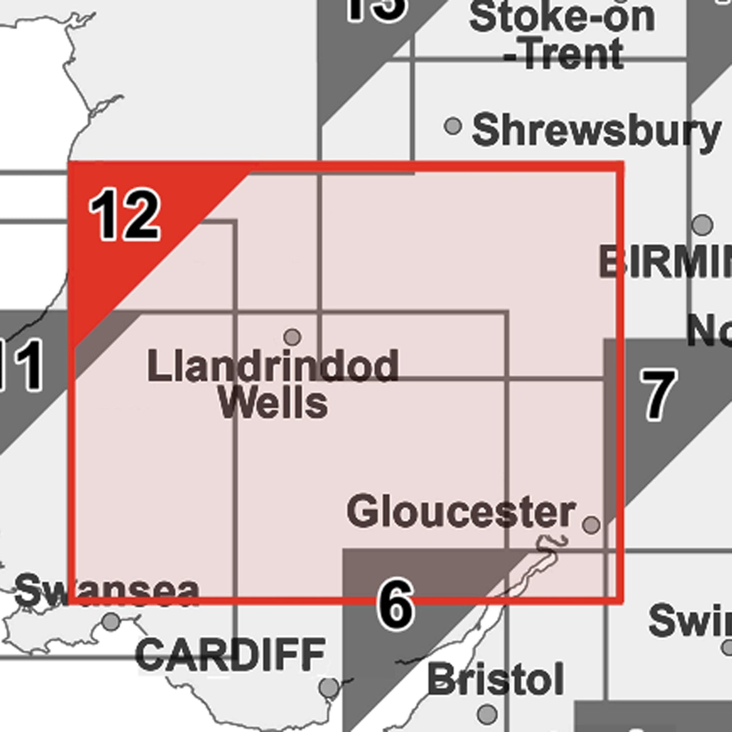 Wall Maps - Central Wales And Herefordshire Postcode Wall Map - Sector Map 12