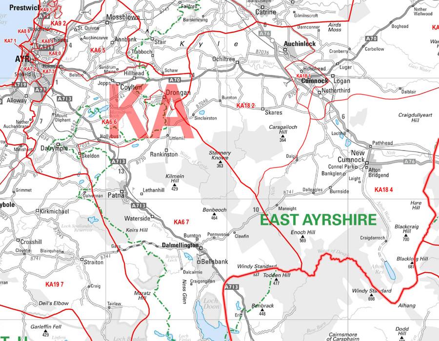 Wall Maps - Dumfries And South Ayrshire Postcode Wall Map - Sector Map 23