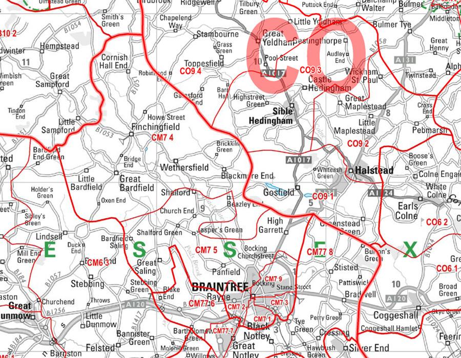 Wall Maps - East Anglia (South) Postcode Wall Map - Sector Map 9