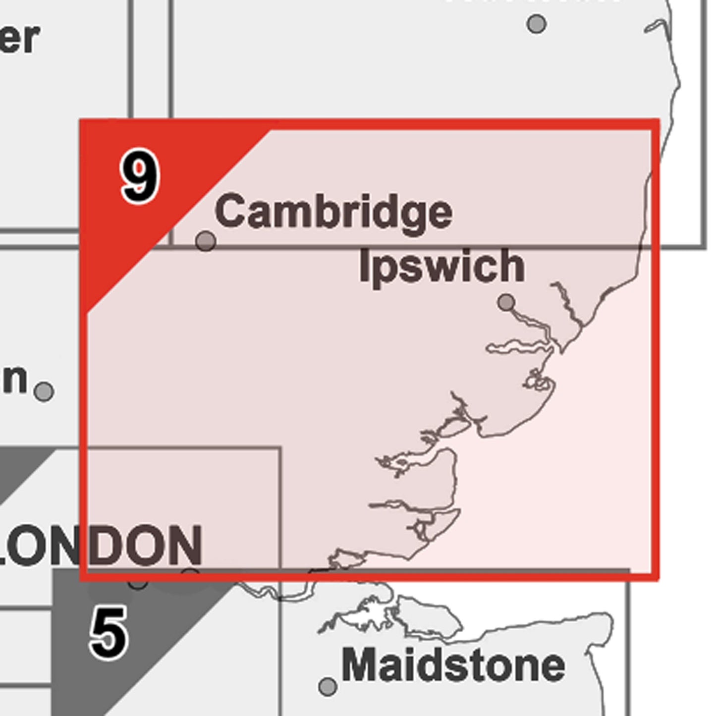 Wall Maps - East Anglia (South) Postcode Wall Map - Sector Map 9