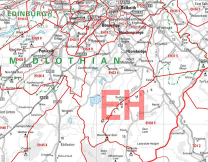 Wall Maps - Edinburgh And Borders Postcode Wall Map - Sector Map 26