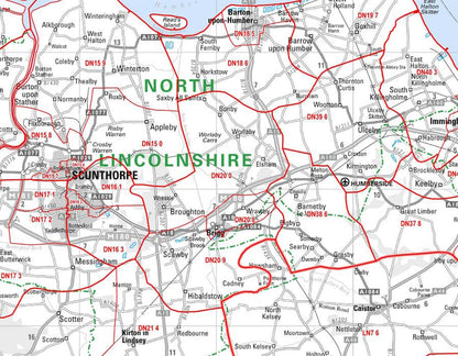 Wall Maps - Humberside And N E Midlands (Leeds / Bradford / Sheffield) Postcode Wall Map - Sector Map 18