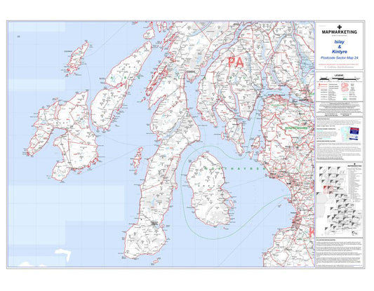 Wall Maps - Islay And Kintyre Postcode Wall Map - Sector Map 24