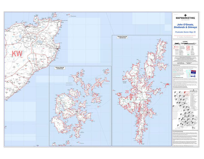 John O'Groats, Shetlands and Orkneys Postcode Wall Map - Sector Map 35 ...